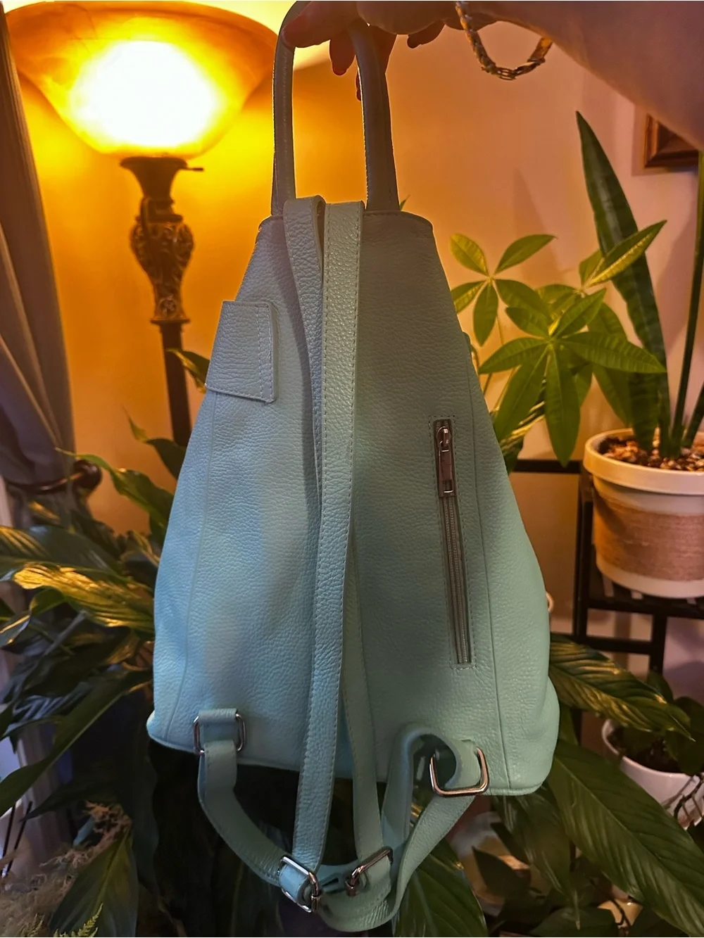 Vera Pelle Green Mint Italian Leather Backpack Bag -